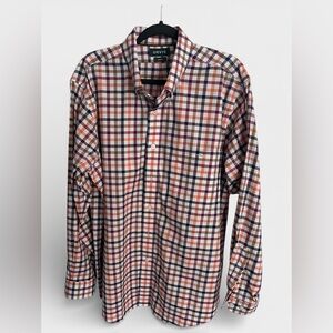Orvis Men’s Orange & Green Plaid Trim Fit Button Up Casual Shirt Size XL